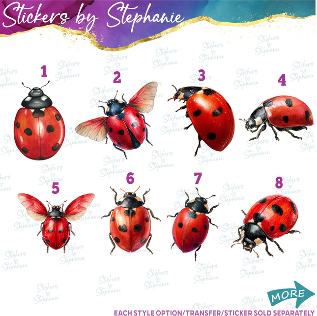 (s02A-123) Watercolor Ladybug Iron-On Transfer or Sticker