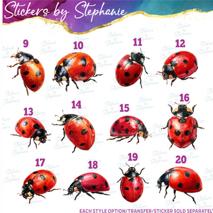 (s02A-123) Watercolor Ladybug Iron-On Transfer or Sticker