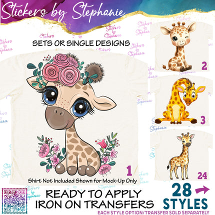 (s02A-128) Cartoon Illustrated Giraffe Iron-On Transfer or Sticker