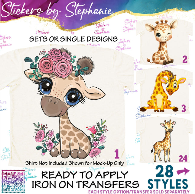 (s02A-128) Cartoon Illustrated Giraffe Iron-On Transfer or Sticker
