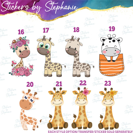 (s02A-128) Cartoon Illustrated Giraffe Iron-On Transfer or Sticker