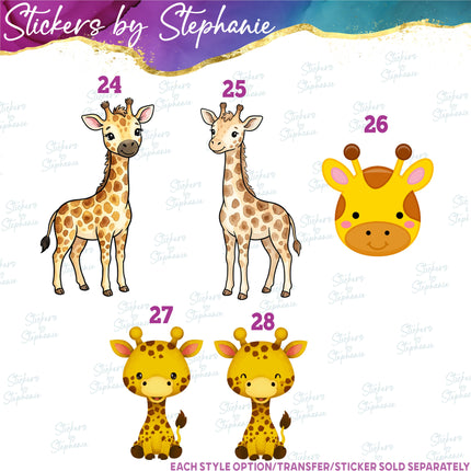 (s02A-128) Cartoon Illustrated Giraffe Iron-On Transfer or Sticker