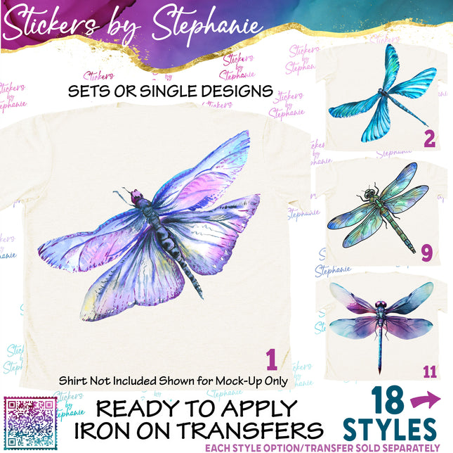 (s02A-135) Watercolor Dragonfly Dragonflies Iron-On Transfer or Sticker