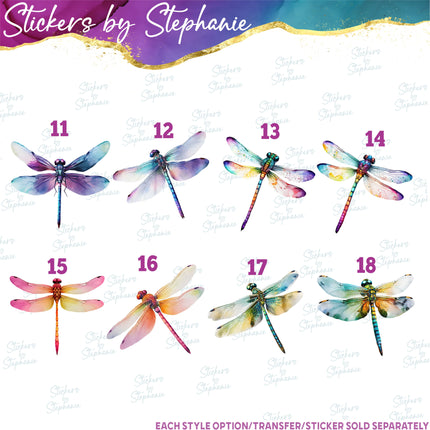 (s02A-135) Watercolor Dragonfly Dragonflies Iron-On Transfer or Sticker