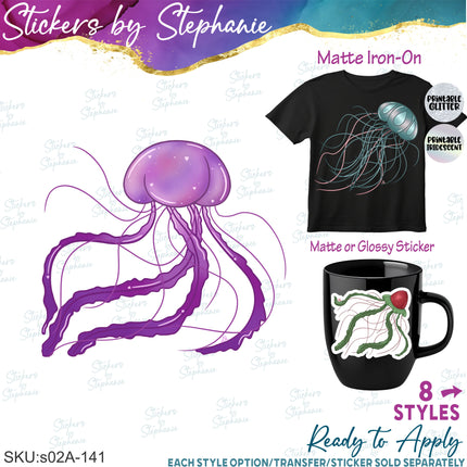 (s02A-141) Jellyfish Moon Galaxy Strawberry Iron-On Transfer or Sticker