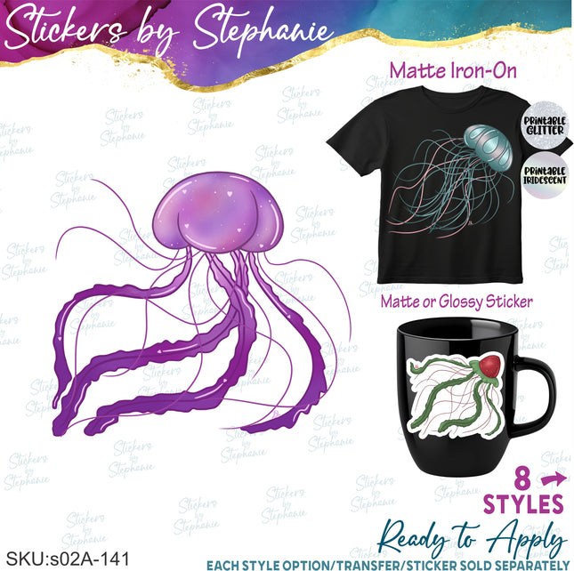 (s02A-141) Jellyfish Moon Galaxy Strawberry Iron-On Transfer or Sticker