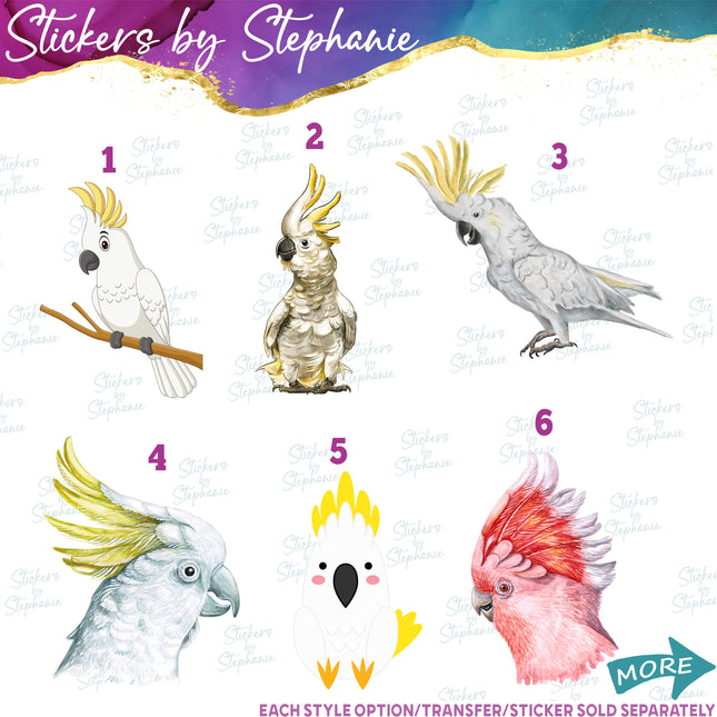 (s02A-144) Cockatoo Illustrated Graphic Iron-On Transfer or Sticker