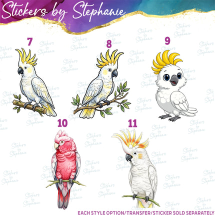 (s02A-144) Cockatoo Illustrated Graphic Iron-On Transfer or Sticker