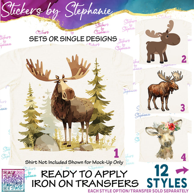 (s02A-161) Cartoon illustrated Moose Iron-On Transfer or Sticker