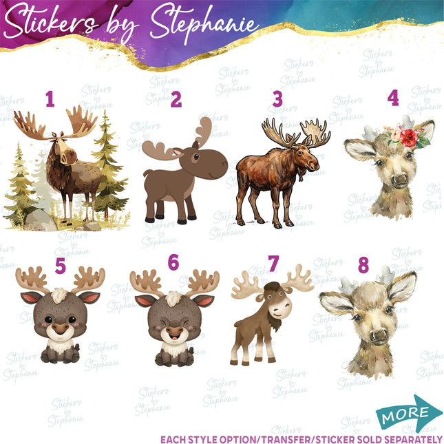 (s02A-161) Cartoon illustrated Moose Iron-On Transfer or Sticker
