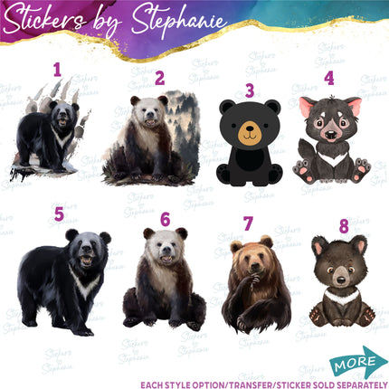 (s02A-214) Black Moon Bear Graphic Iron-On Transfer or Sticker