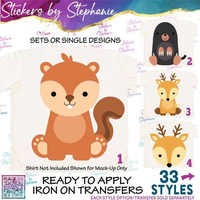 (s02A-215) Forest Woodland Animals Graphic Iron-On Transfer or Sticker