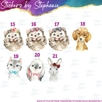 (s02A-230) Baby Pets Bunny Cat Dog Watercolor Graphic Iron-On Transfer or Sticker