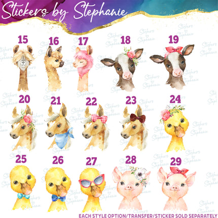 (s02A-231) Baby Farm Animals Horse Cow Goat Watercolor Graphic Iron-On Transfer or Sticker