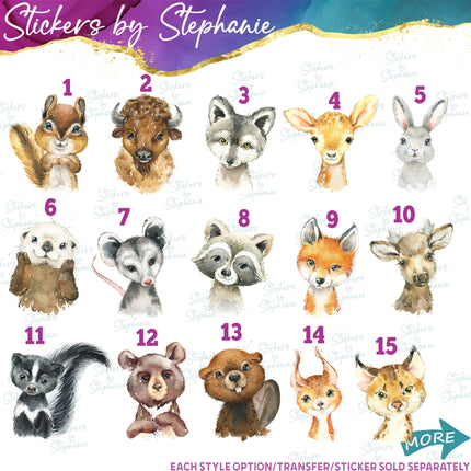 (s02A-233) Baby Forest Woodland Animals Wolf Buffalo Bear Deer Watercolor Graphic Iron-On Transfer or Sticker