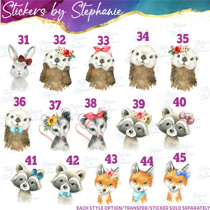 (s02A-233) Baby Forest Woodland Animals Wolf Buffalo Bear Deer Watercolor Graphic Iron-On Transfer or Sticker