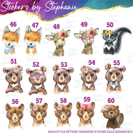 (s02A-233) Baby Forest Woodland Animals Wolf Buffalo Bear Deer Watercolor Graphic Iron-On Transfer or Sticker