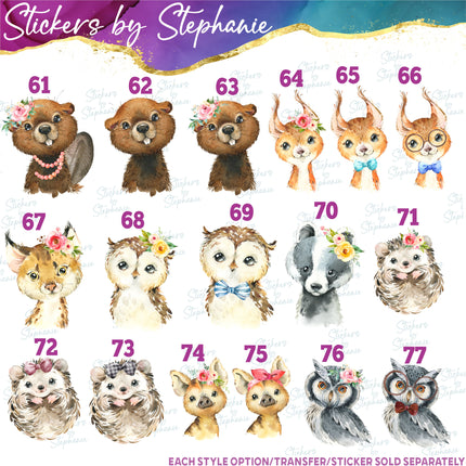 (s02A-233) Baby Forest Woodland Animals Wolf Buffalo Bear Deer Watercolor Graphic Iron-On Transfer or Sticker