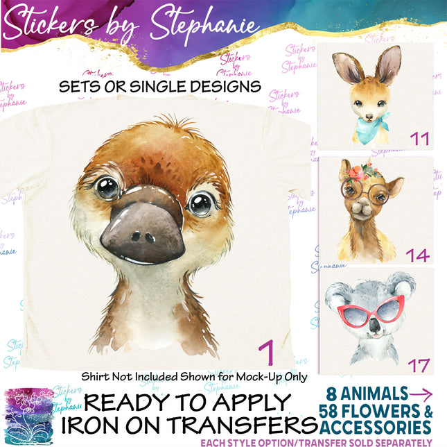 (s02A-234) Baby Australian Animals Koala Kangaroo Platypus Watercolor Graphic Iron-On Transfer or Sticker