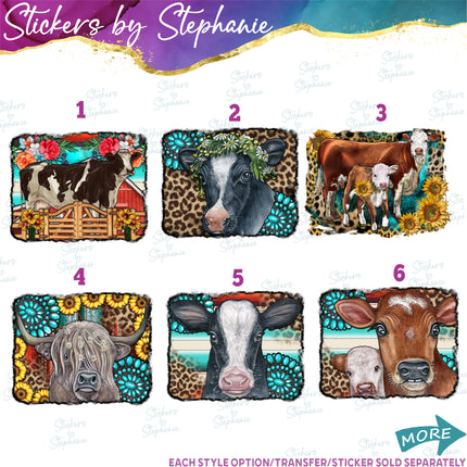 (s02A-237) Cow Sunflowers Turquoise Leopard Graphic Iron-On Transfer or Sticker