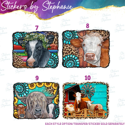 (s02A-237) Cow Sunflowers Turquoise Leopard Graphic Iron-On Transfer or Sticker