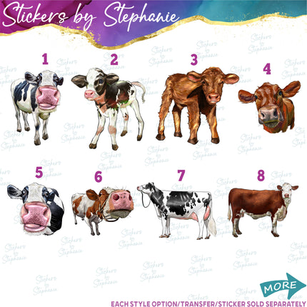 (s02A-240) Cow Head Illustrated Graphic Iron-On Transfer or Sticker