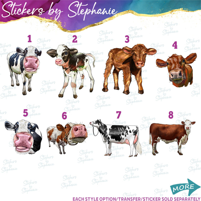 (s02A-240) Cow Head Illustrated Graphic Iron-On Transfer or Sticker