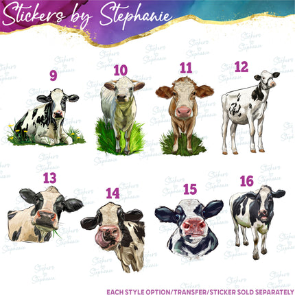(s02A-240) Cow Head Illustrated Graphic Iron-On Transfer or Sticker