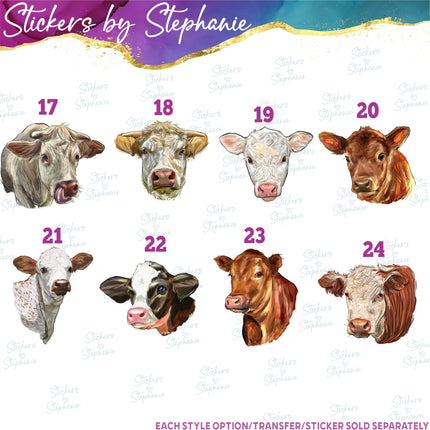 (s02A-240) Cow Head Illustrated Graphic Iron-On Transfer or Sticker