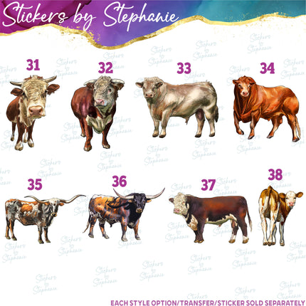 (s02A-240) Cow Head Illustrated Graphic Iron-On Transfer or Sticker