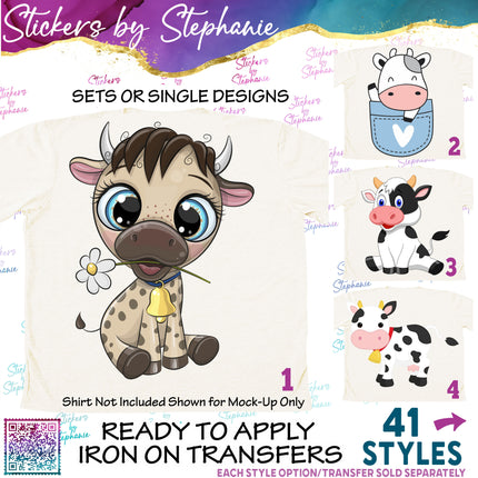 (s02A-241) Baby Cow Illustrated Graphic Iron-On Transfer or Sticker