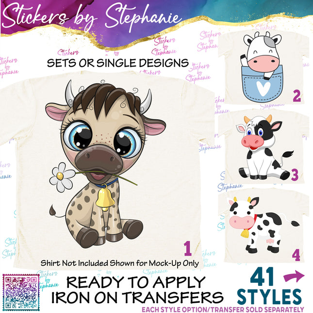 (s02A-241) Baby Cow Illustrated Graphic Iron-On Transfer or Sticker