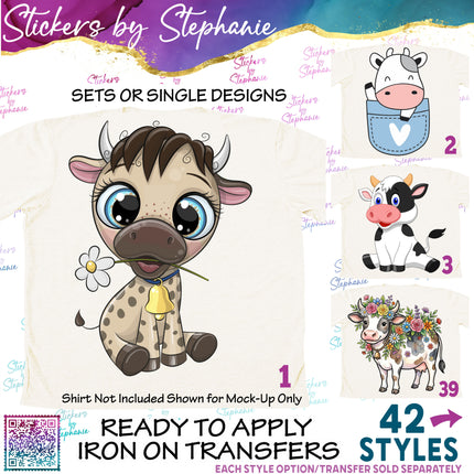 (s02A-241) Baby Cow Illustrated Graphic Iron-On Transfer or Sticker