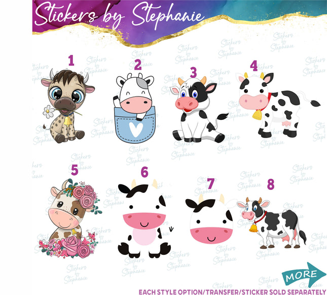 (s02A-241) Baby Cow Illustrated Graphic Iron-On Transfer or Sticker