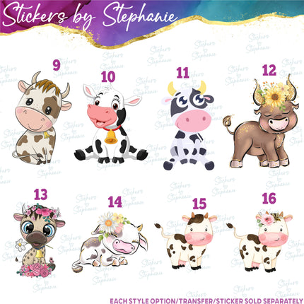 (s02A-241) Baby Cow Illustrated Graphic Iron-On Transfer or Sticker