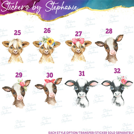(s02A-241) Baby Cow Illustrated Graphic Iron-On Transfer or Sticker