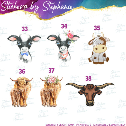 (s02A-241) Baby Cow Illustrated Graphic Iron-On Transfer or Sticker