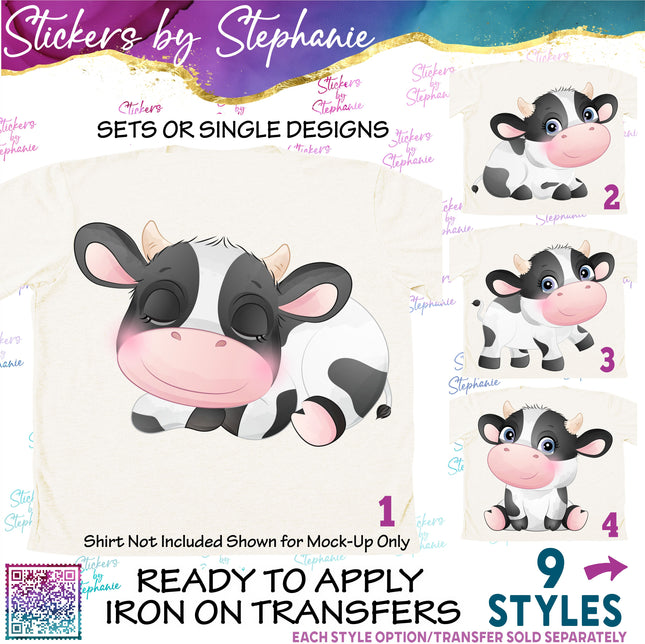 (s02A-242) Black White Cow Iron-On Transfer or Sticker