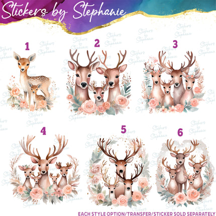(s02A-243) Mama Baby Deer Family Flowers Graphic Iron-On Transfer or Sticker