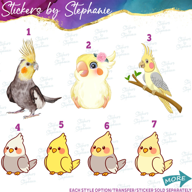 (s02A-256) Cockatiel Illustrated Graphic Iron-On Transfer or Sticker
