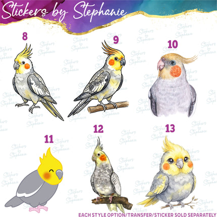 (s02A-256) Cockatiel Illustrated Graphic Iron-On Transfer or Sticker