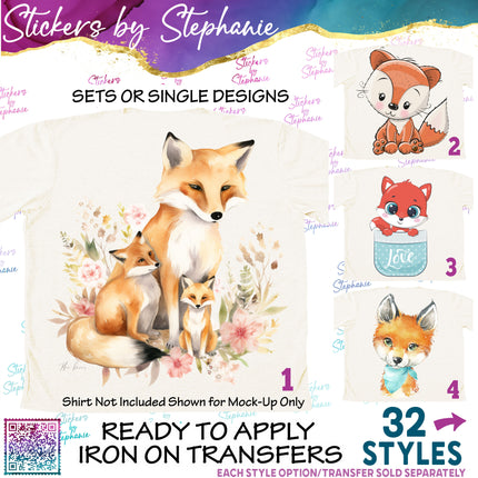 (s02A-258) Fox Red Foxes Graphic Iron-On Transfer or Sticker