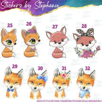 (s02A-258) Fox Red Foxes Graphic Iron-On Transfer or Sticker