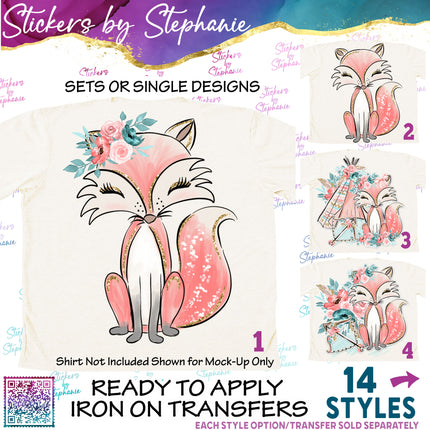 (s02A-259) Boho Fox Flowers Teepee Graphic Iron-On Transfer or Sticker