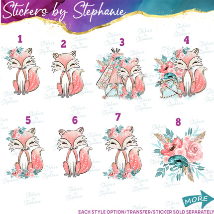 (s02A-259) Boho Fox Flowers Teepee Graphic Iron-On Transfer or Sticker