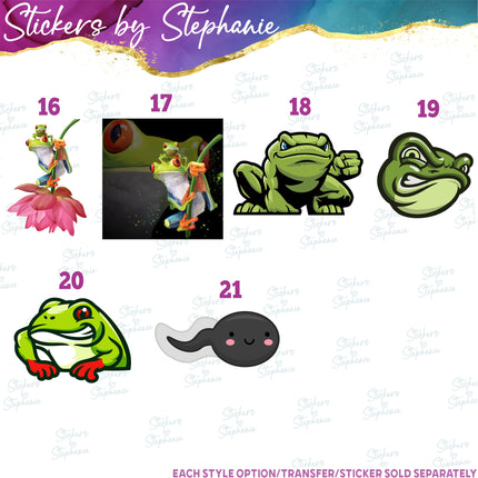 (s02A-261) Frog Cartoon Illustrated Graphic Iron-On Transfer or Sticker