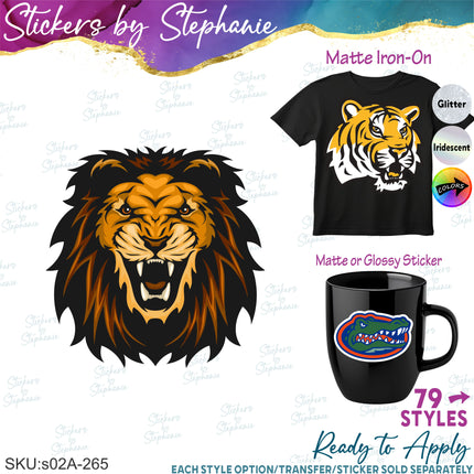 (s02A-265) Animal Sports Team Mascots Illustrated Graphic Iron-On Transfer or Sticker