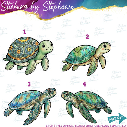 (s02A-266) Sea Turtle Illustrated Graphic Iron-On Transfer or Sticker