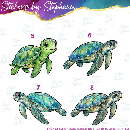 (s02A-266) Sea Turtle Illustrated Graphic Iron-On Transfer or Sticker
