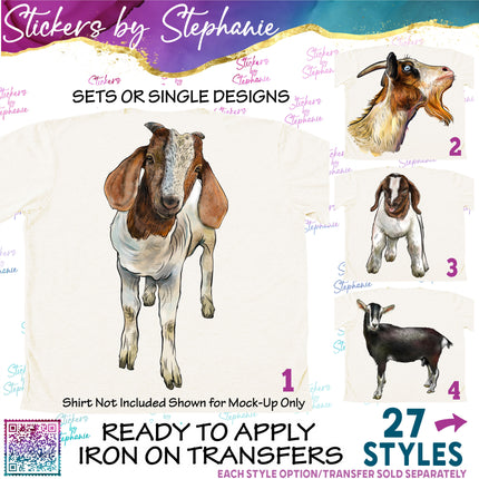 (s02A-267) Goat Kid Head Illustrated Graphic Iron-On Transfer or Sticker